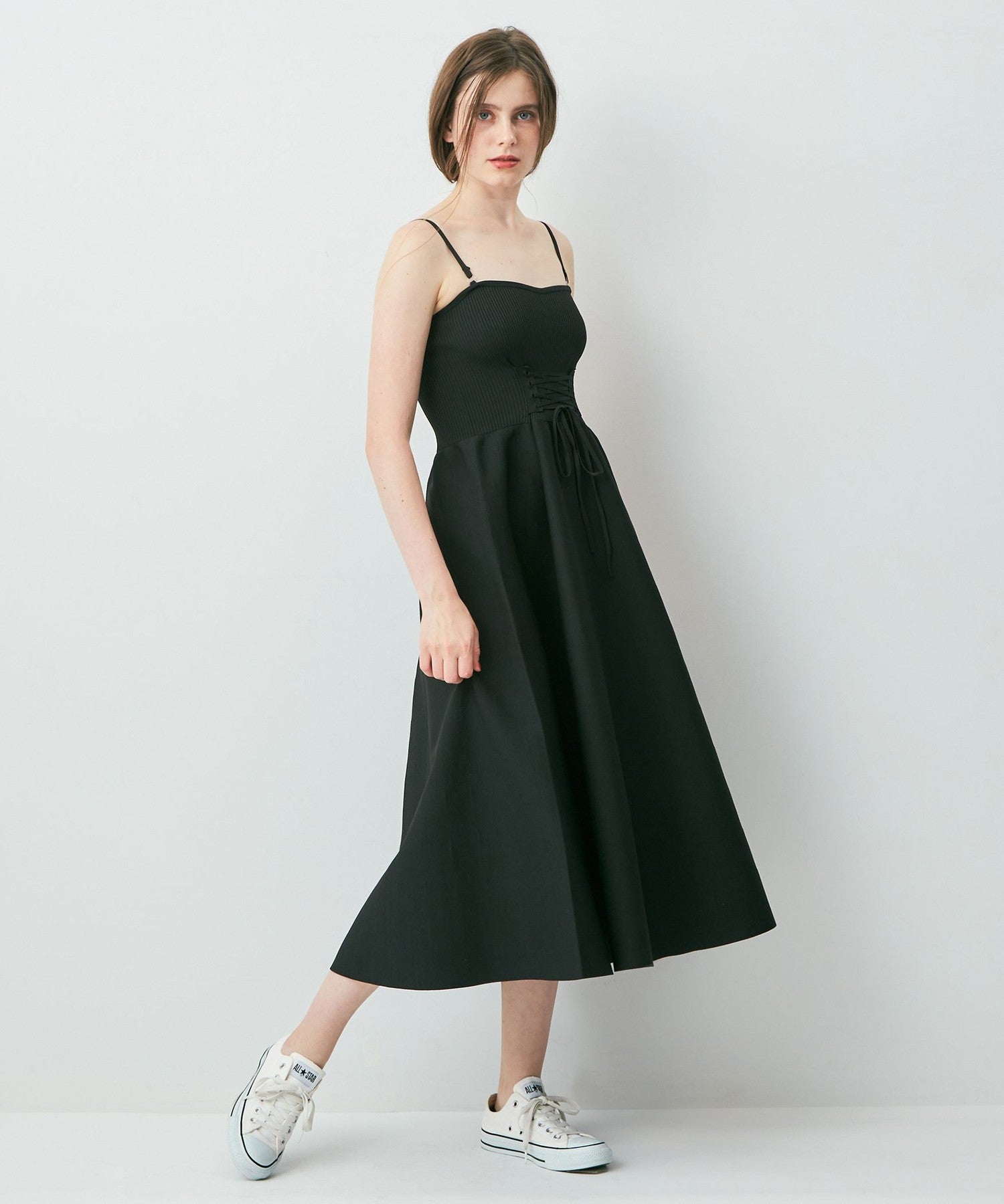 Lace -up knit bischi dress