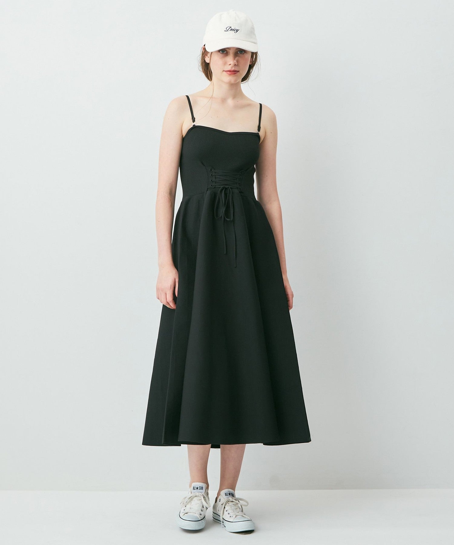 Lace -up knit bischi dress