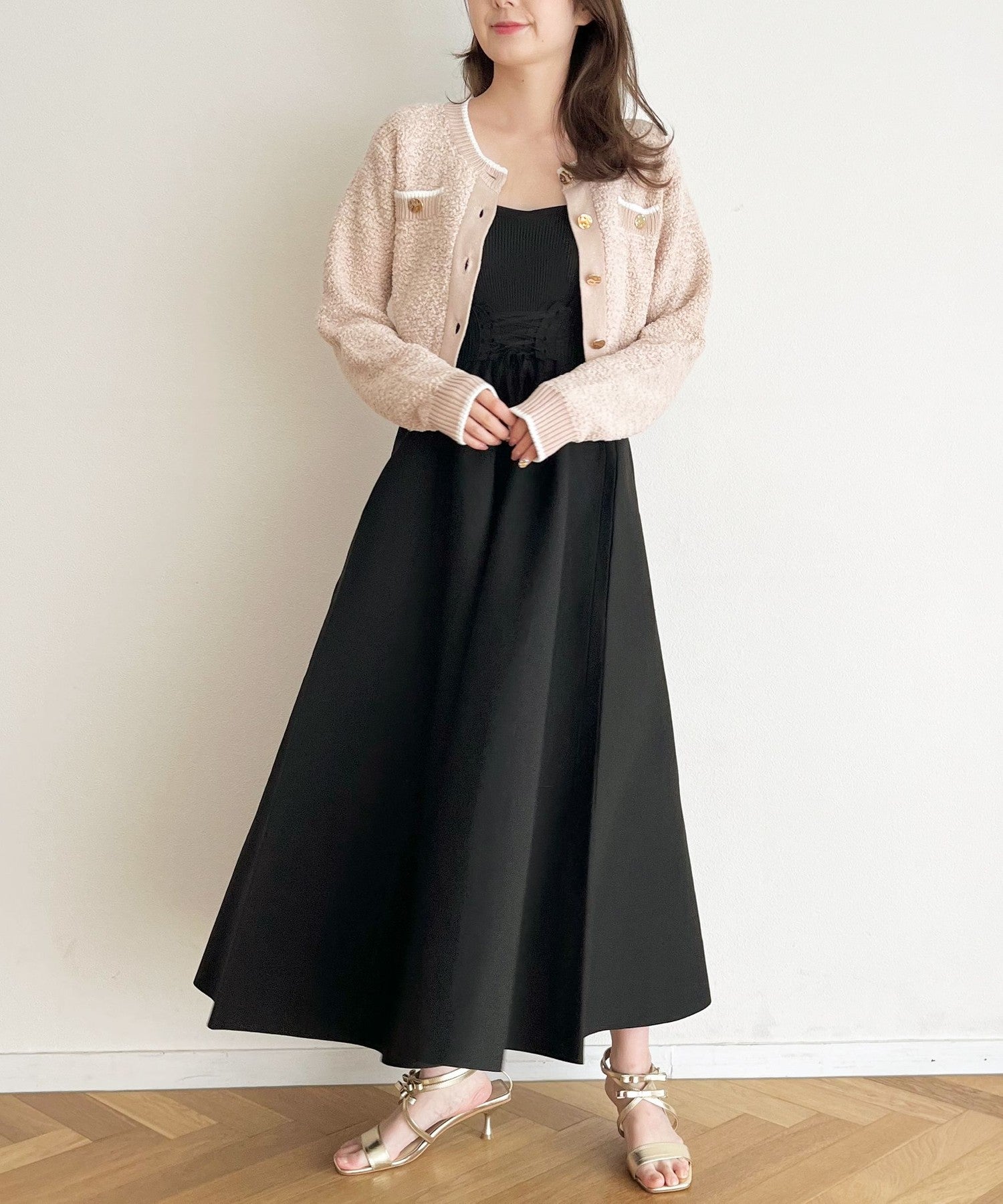 Lace -up knit bischi dress